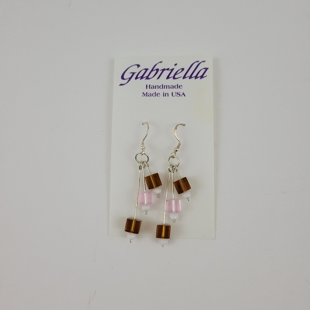 Pink and Brown Sterling Silver Handmade Earrings